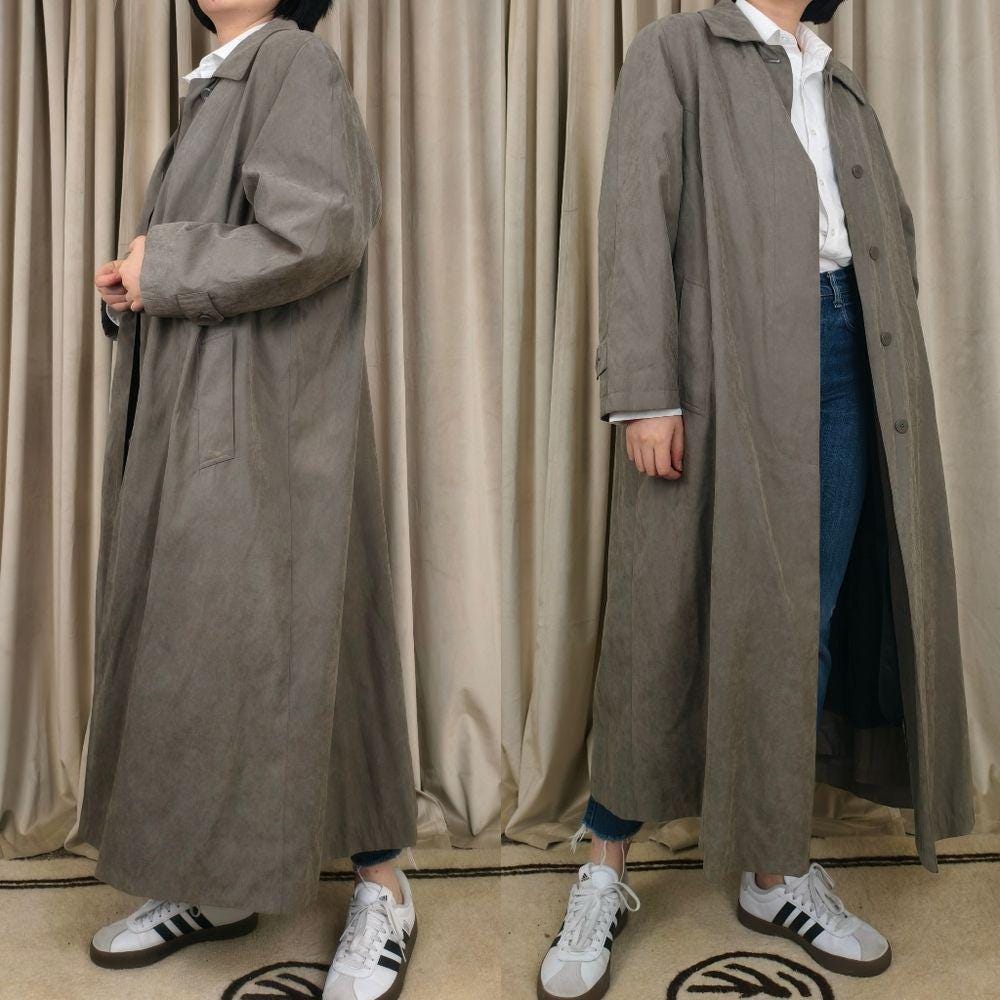 Vintage FSL Gray Full Length Trench Coat with Detachable Lining
