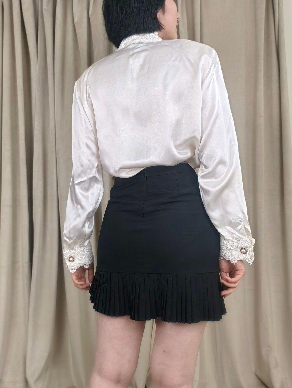 Vintage Tess White Satin Blouse with Lace Detailing