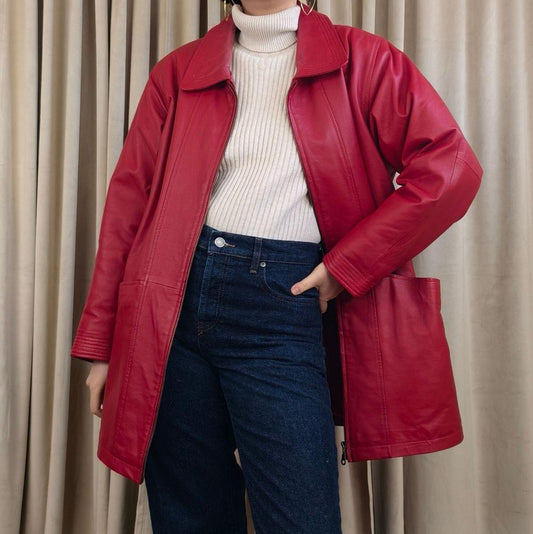 Vintage Venezia Red Genuine Leather Jacket Trench