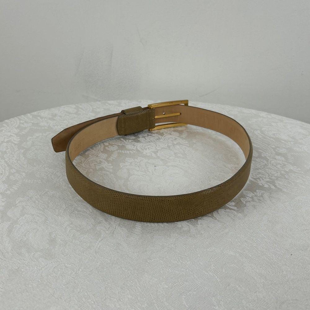 Vintage Carlisle Brown Green Snakeskin Belt with Gold Buckle
