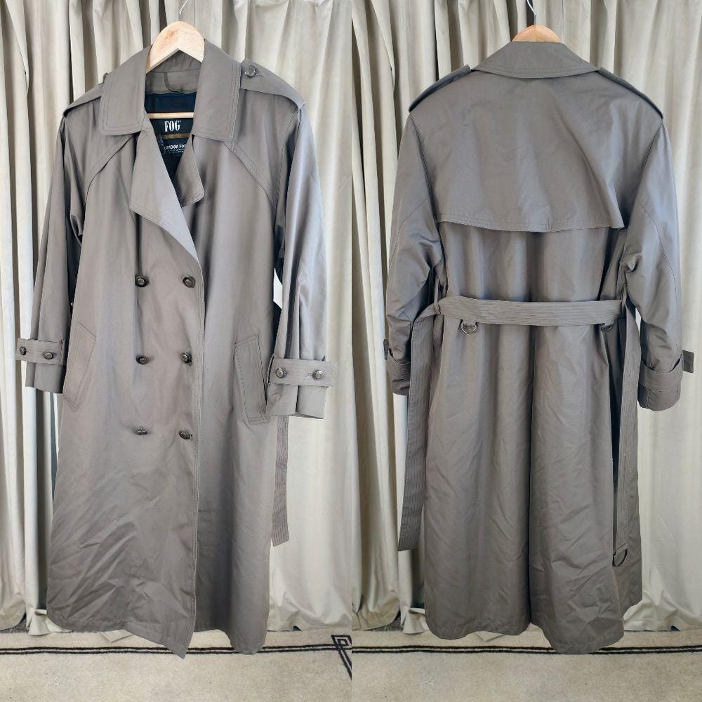 Vintage Fog London Fog Dark Brown Khaki Trench Coat with Detachable Lining
