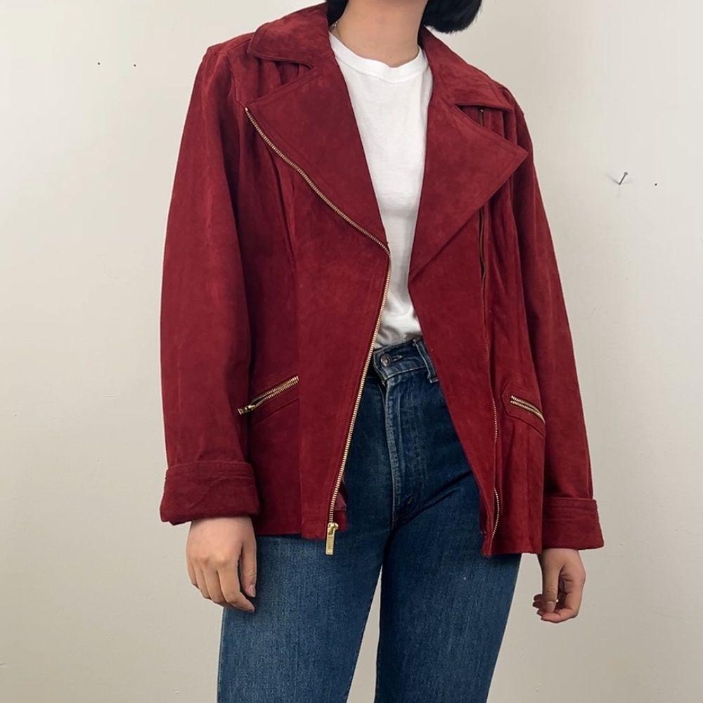 Vintage Dennis Basso Burgundy Red Suede Genuine Leather Jacket