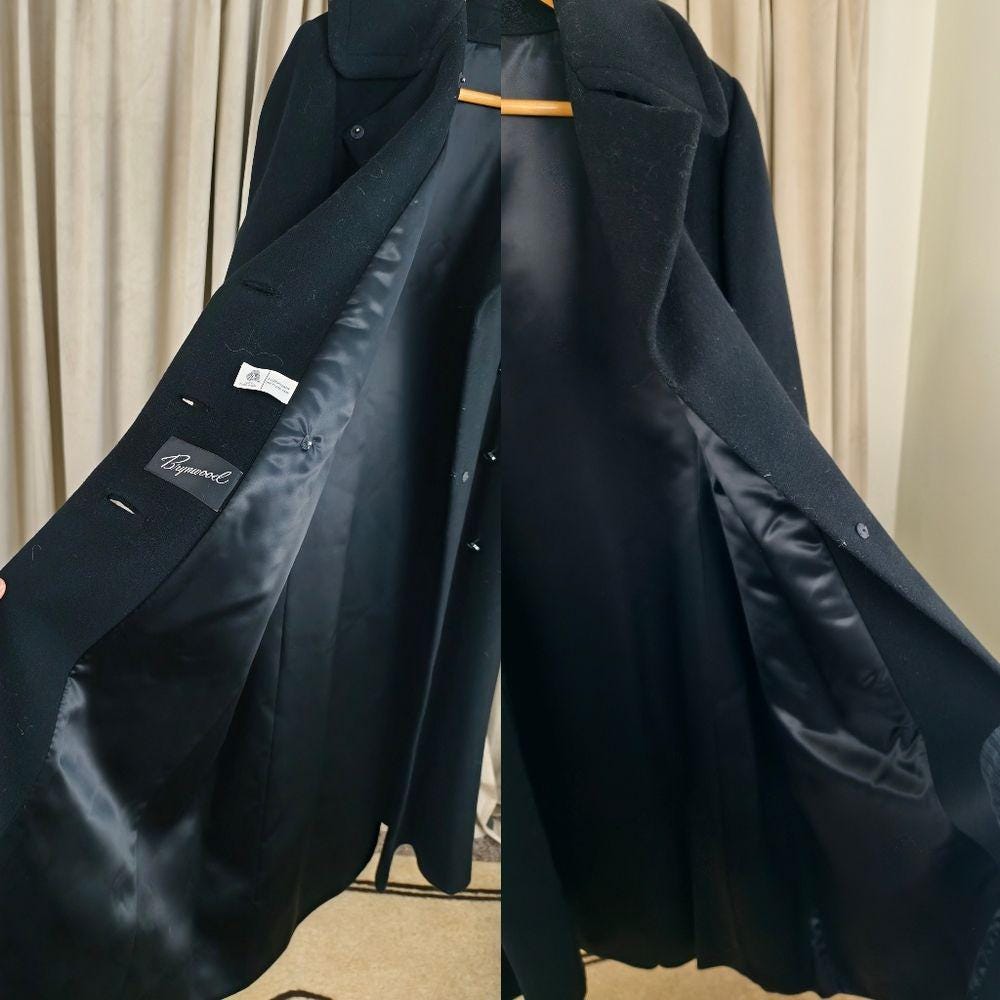 Vintage Brywood Black Double-Breasted Wool Coat