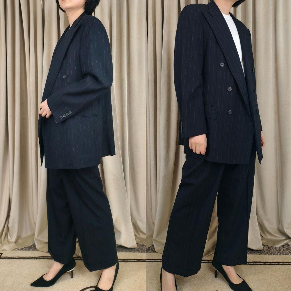 Vintage Polo Ralph Lauren Navy Pinstripe Boyfriend Men's Suit