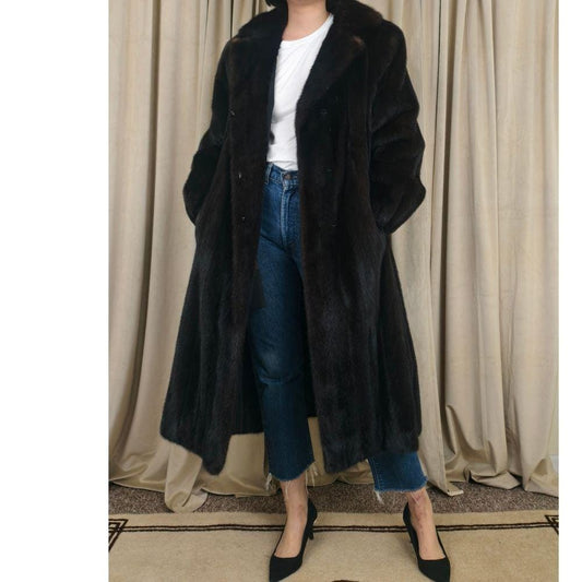 Vintage AJ Gervais Luxurious Black Dark Brown Long Mink Coat