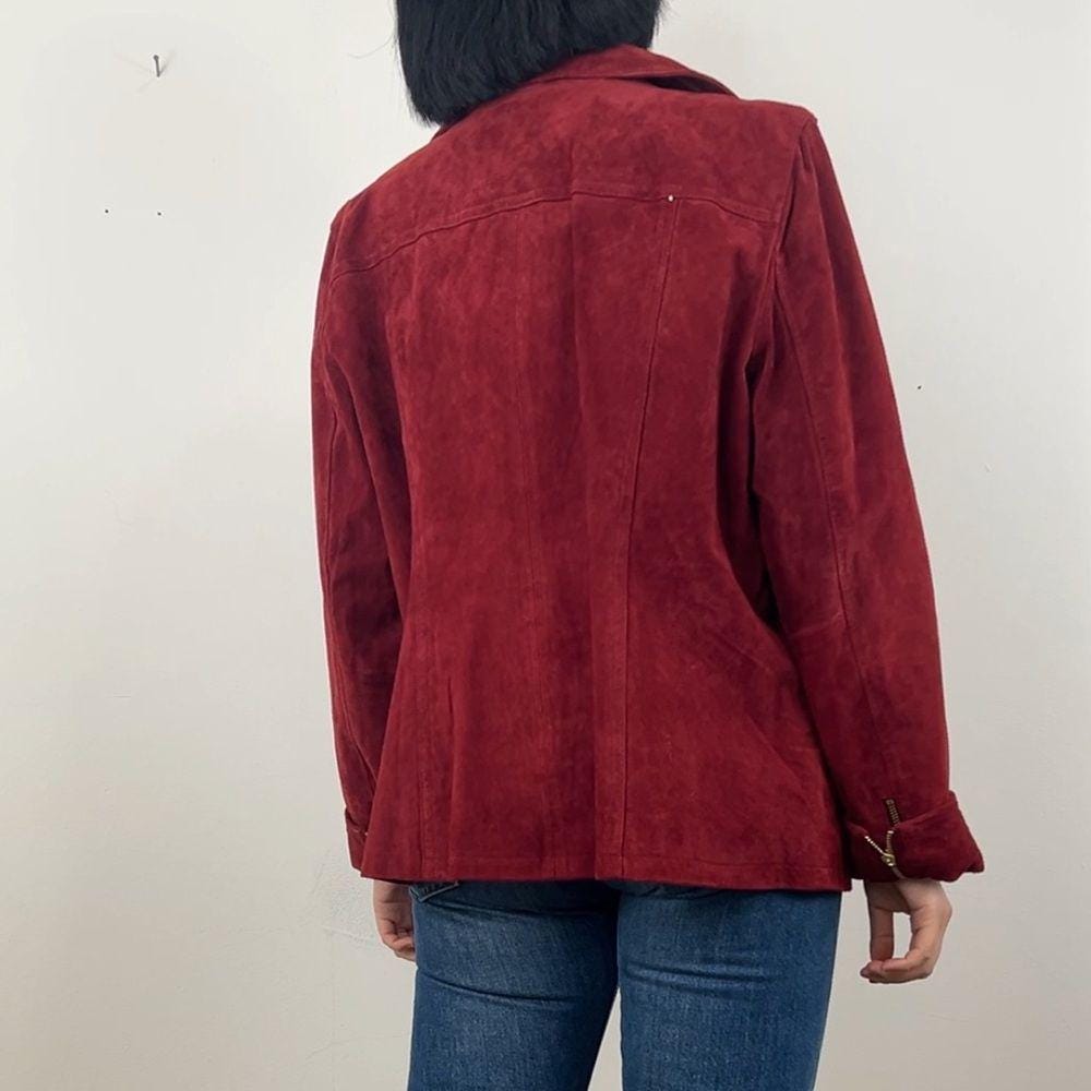 Vintage Dennis Basso Burgundy Red Suede Genuine Leather Jacket