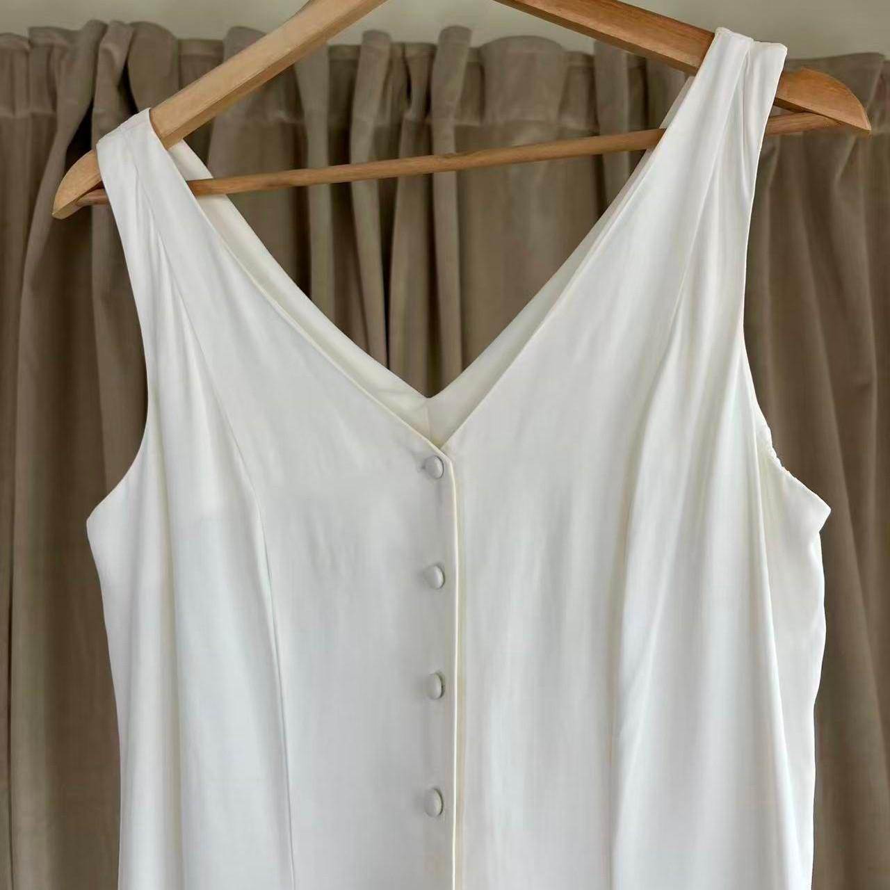 Vintage White Rayon Blend 70s White Dress with Button Front