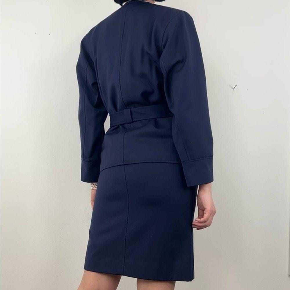 Vintage Yves Saint Laurent Navy Blazer and Skirt Wool Suit Set