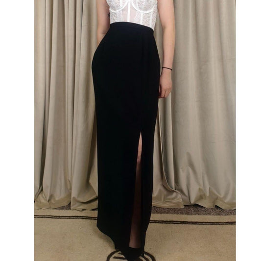 Vintage Adriana Papell Evening Black Maxi Pencil Skirt with Side Slit