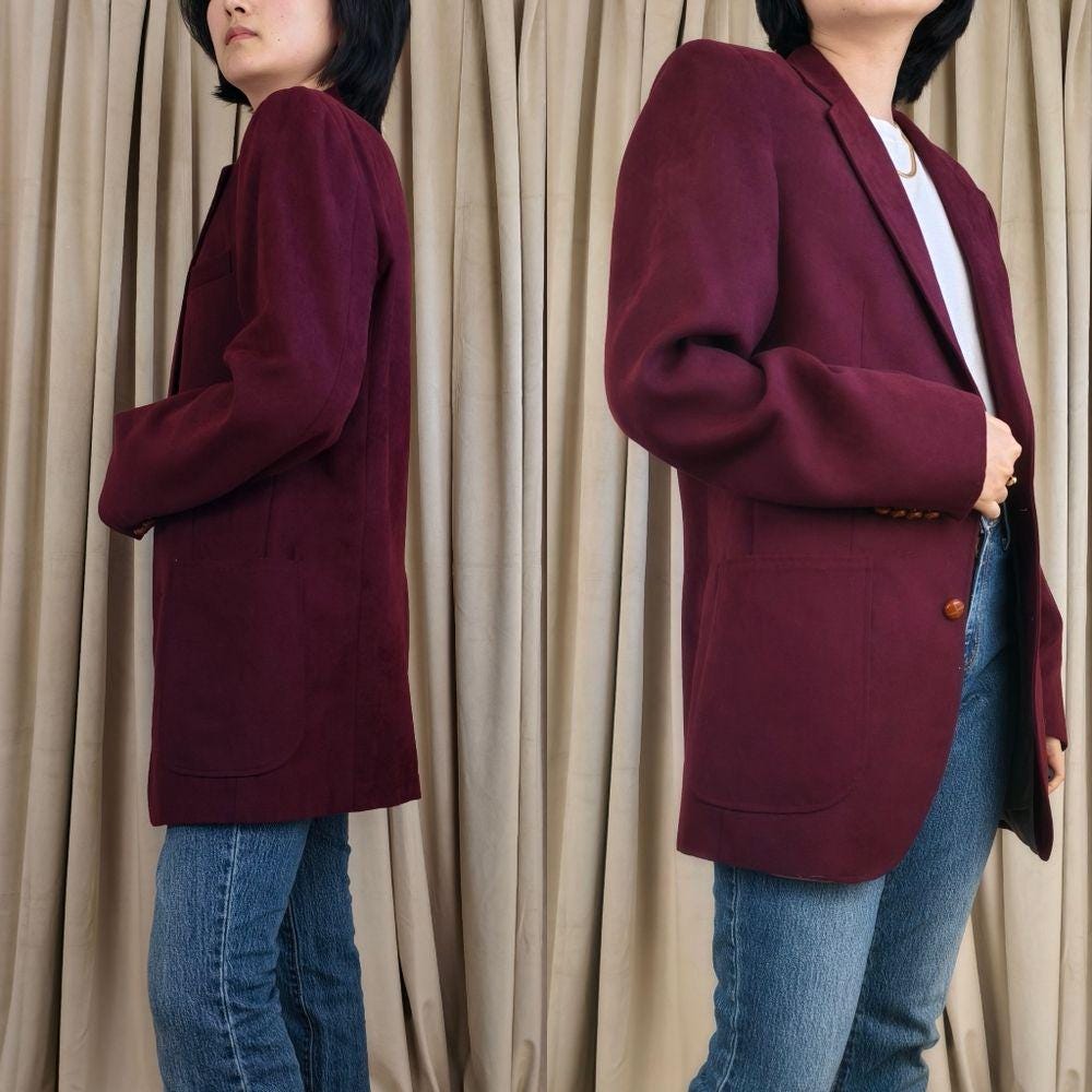 Vintage Faux Suede Burgundy Oversized Boyfriend Blazer