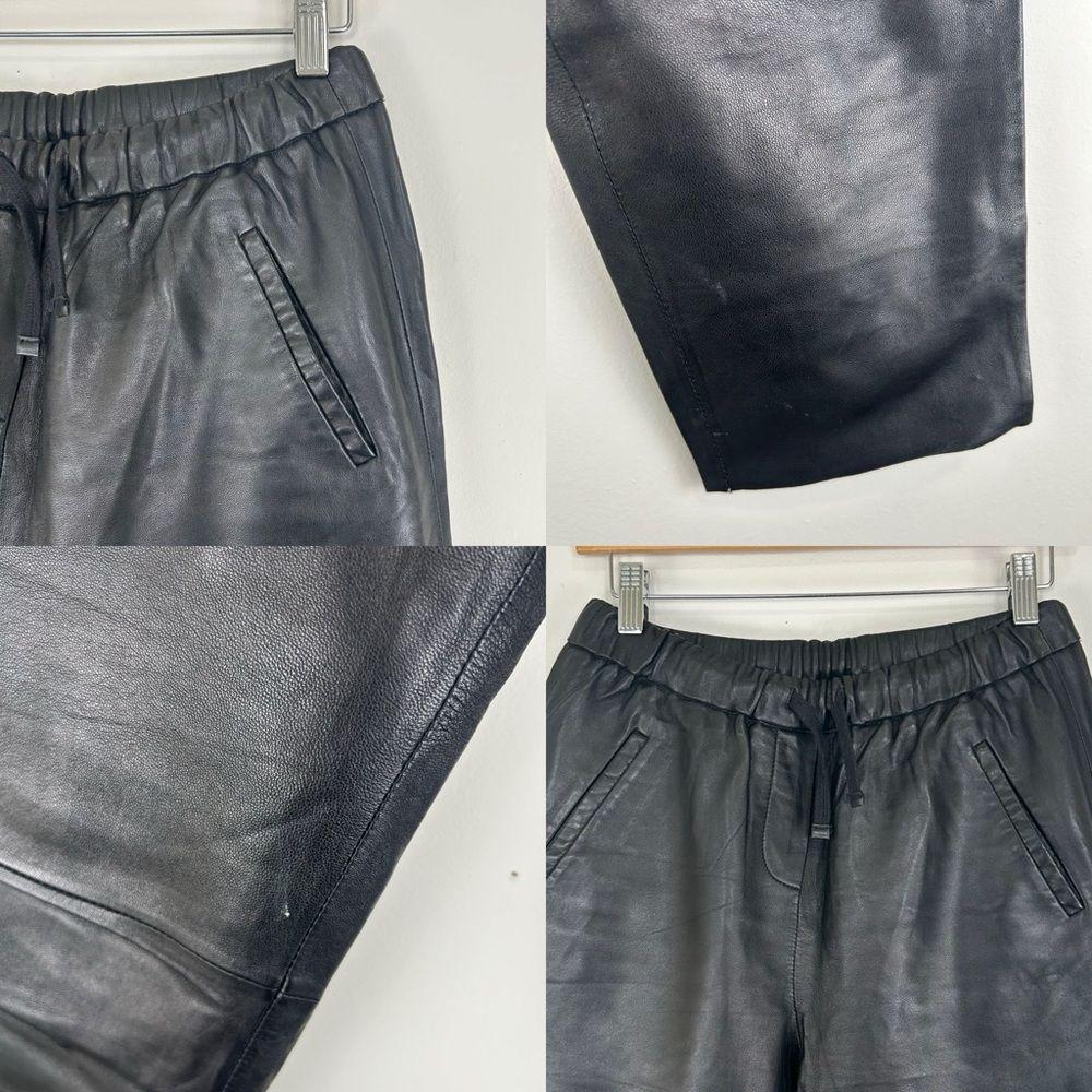 Vintage Black Lambskin Genuine Leather Sweatpants Trousers