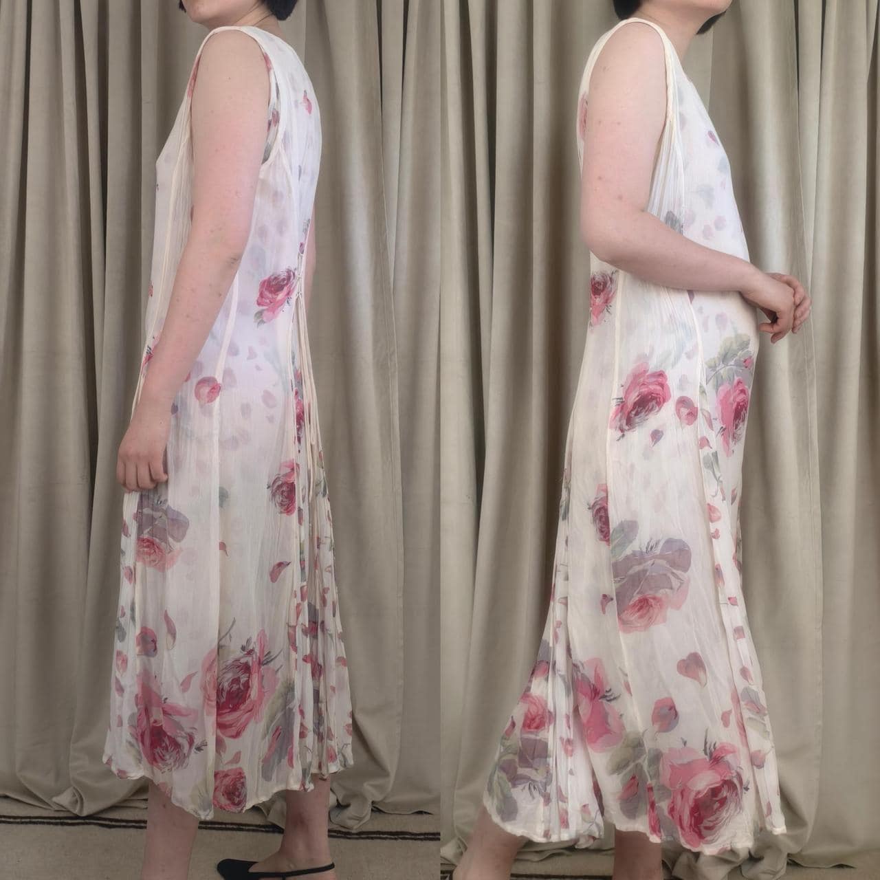 Vintage Pink and White Floral Midi Sun Dress