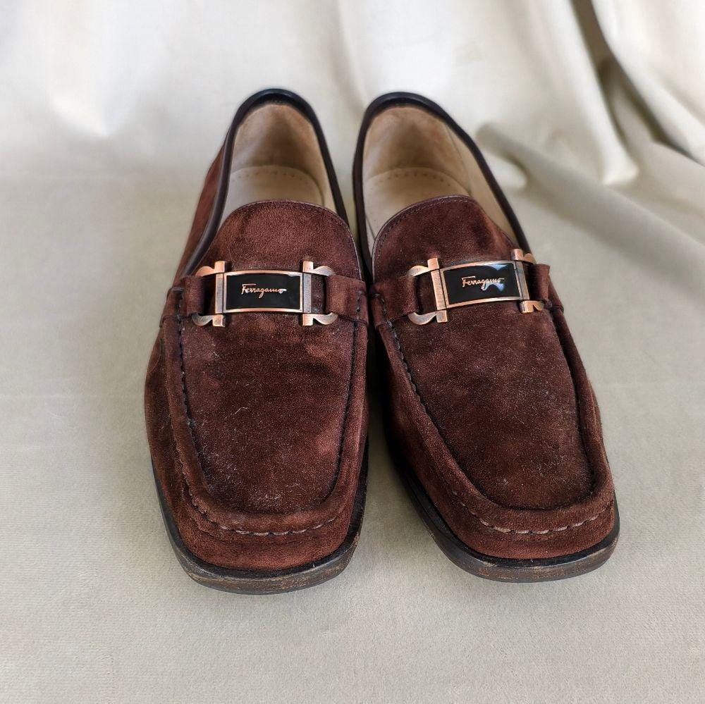Vintage Salvatore Ferragamo Sport Brown Suede Loafers