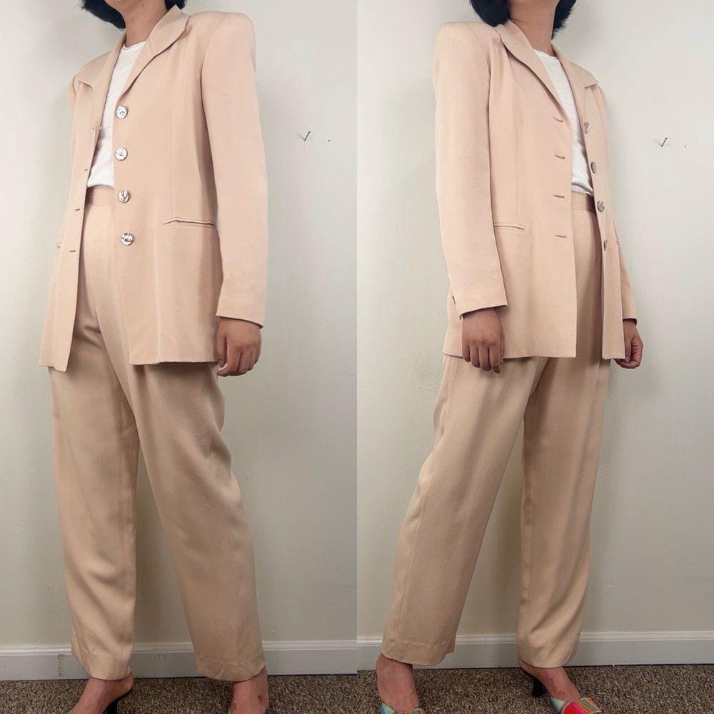 Vintage Dana Buchman Pastel Pink Silk Pantsuit