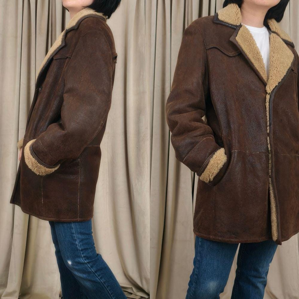 Vintage Made in Italy Brown German's Prescious Leather Shearling Coat