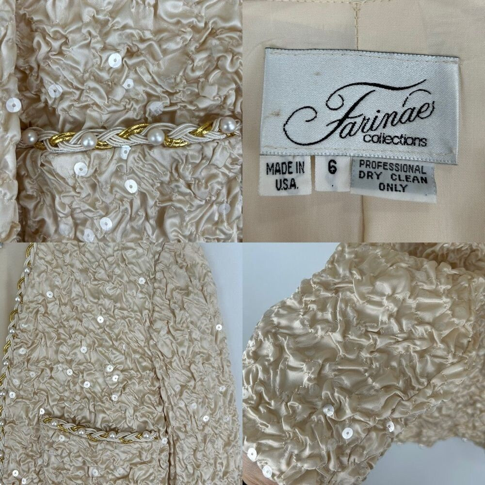Vintage Farinea Collections Cream Blazer Jacket with Faux Pearl Detailing