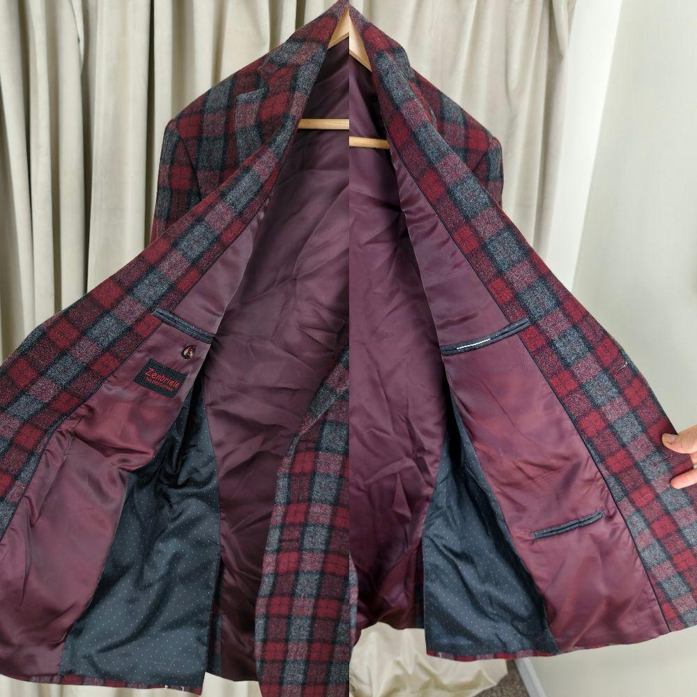 Vintage Zenbrielle Red and Gray Plaid Wool Blend Blazer