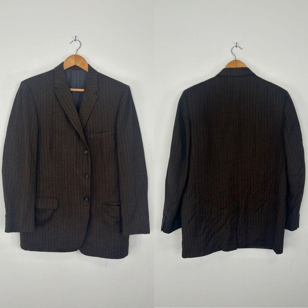 Vintage Brown Striped Wool Cashmere Boyfriend Oversized Blazer