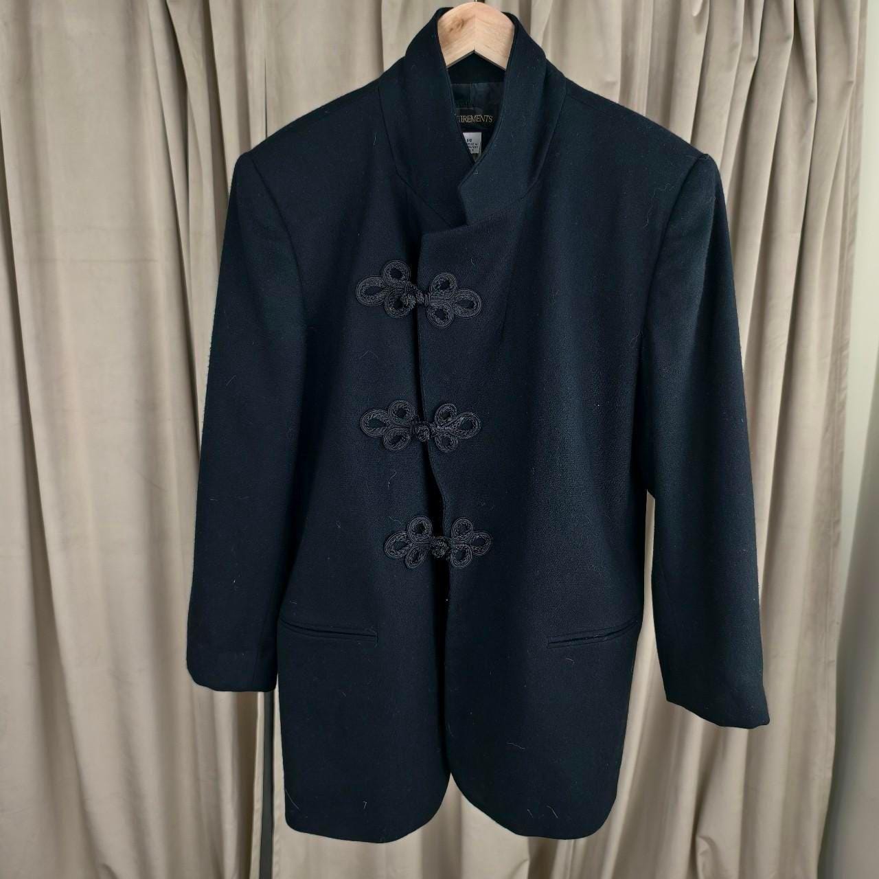 Reworked Vintage Black Wool Blazer Mandarin Tang Jacket