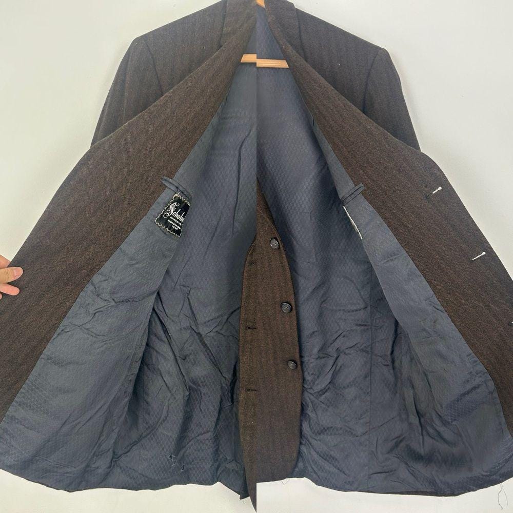 Vintage Brown Striped Wool Cashmere Boyfriend Oversized Blazer