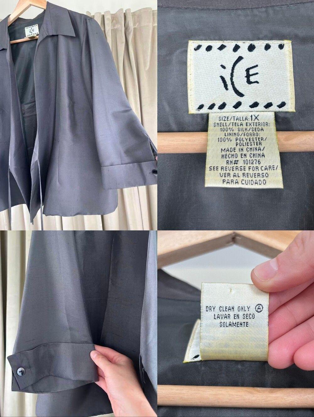 Vintage Grey Silk Shantung Wrap Blouse Shacket