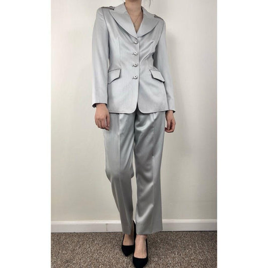 RARE Vintage Escada Silver Satin Swarovski Crystal Pantsuit