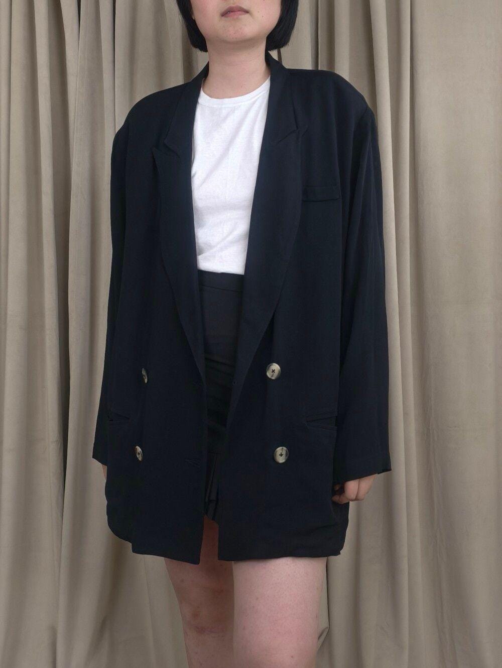 Vintage Carole Little Black Lightweight Double Breasted Blazer