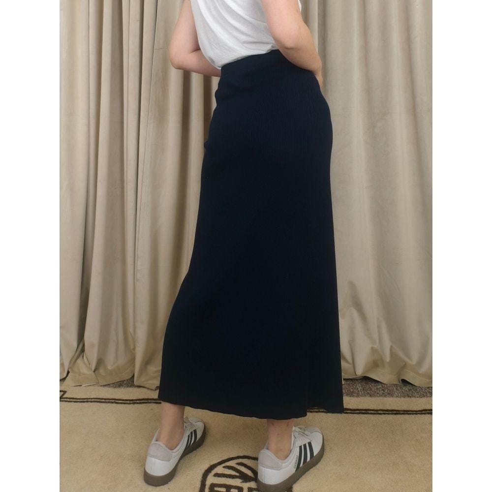 Vintage Ellen Tracy Navy 100% Wool Maxi Knit Skirt