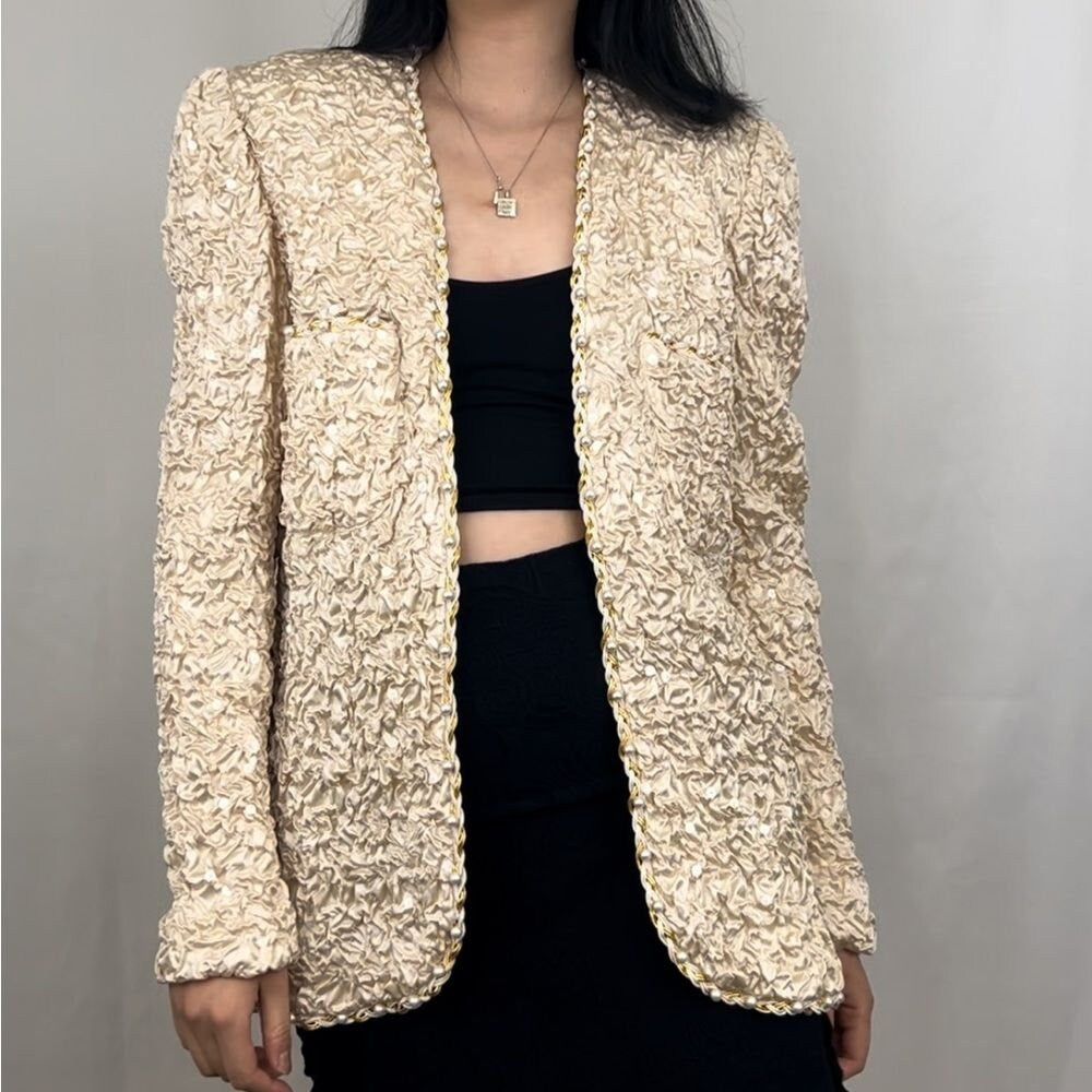 Vintage Farinea Collections Cream Blazer Jacket with Faux Pearl Detailing