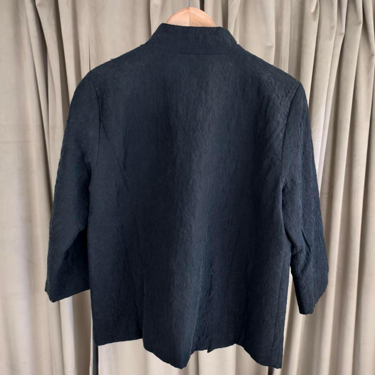 Reworked Eileen Fisher Black Silk Embroidered Mandarin Jacket Tang Jacket