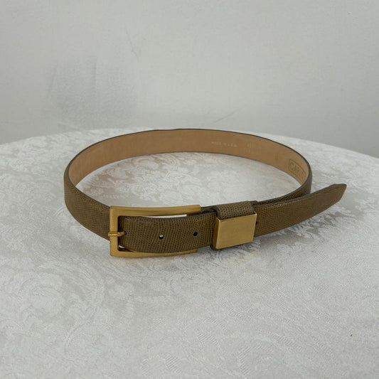 Vintage Carlisle Brown Green Snakeskin Belt with Gold Buckle