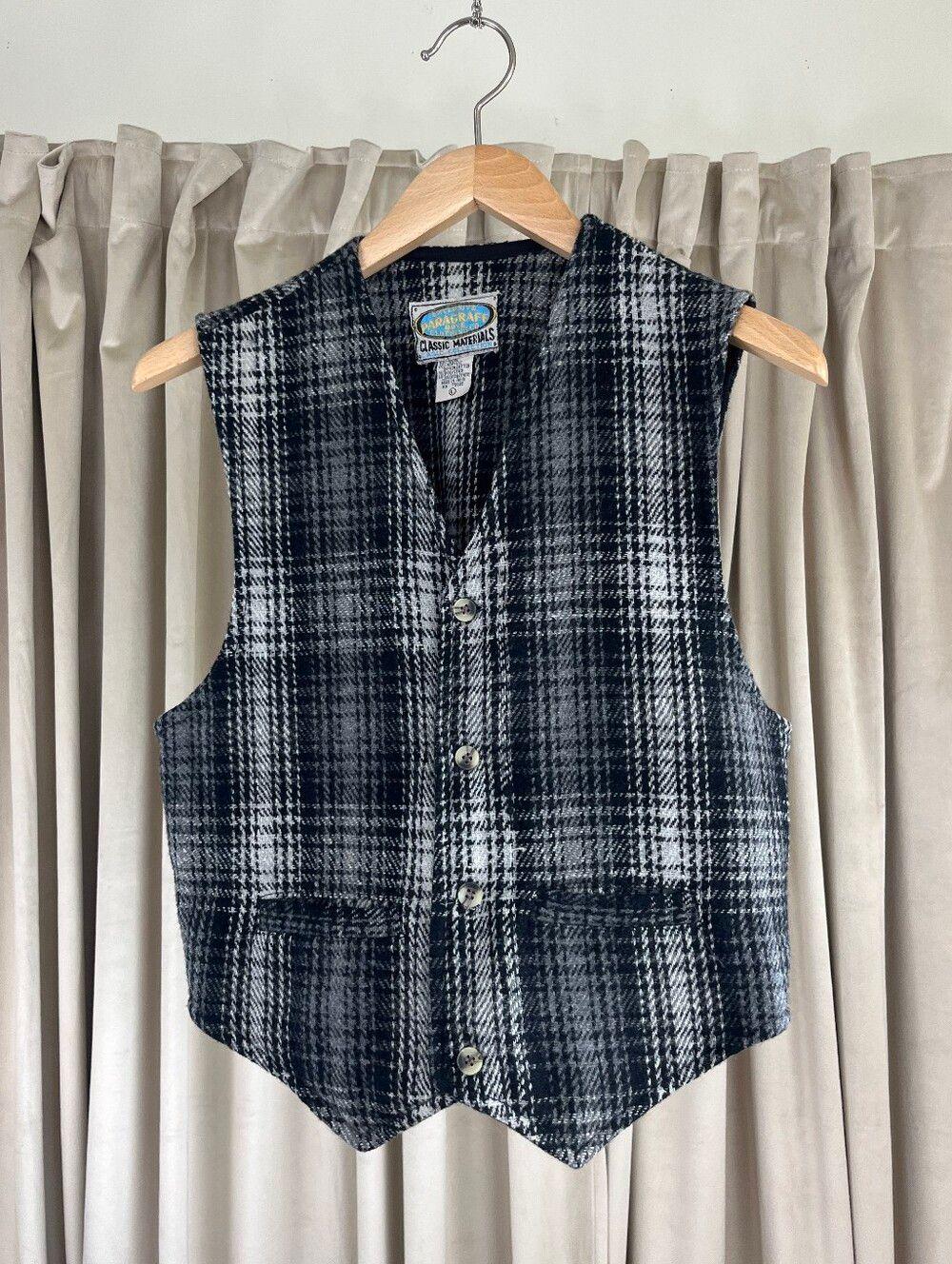 Vintage Paragraff Black and White Plaid Wool Blend Vest