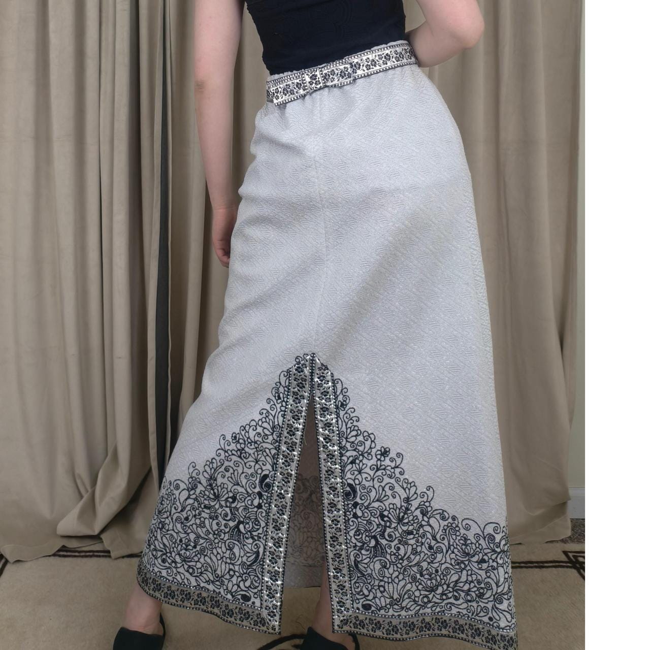 Vintage Bernardo Formal Sparkly Silver and Black A Line Skirt