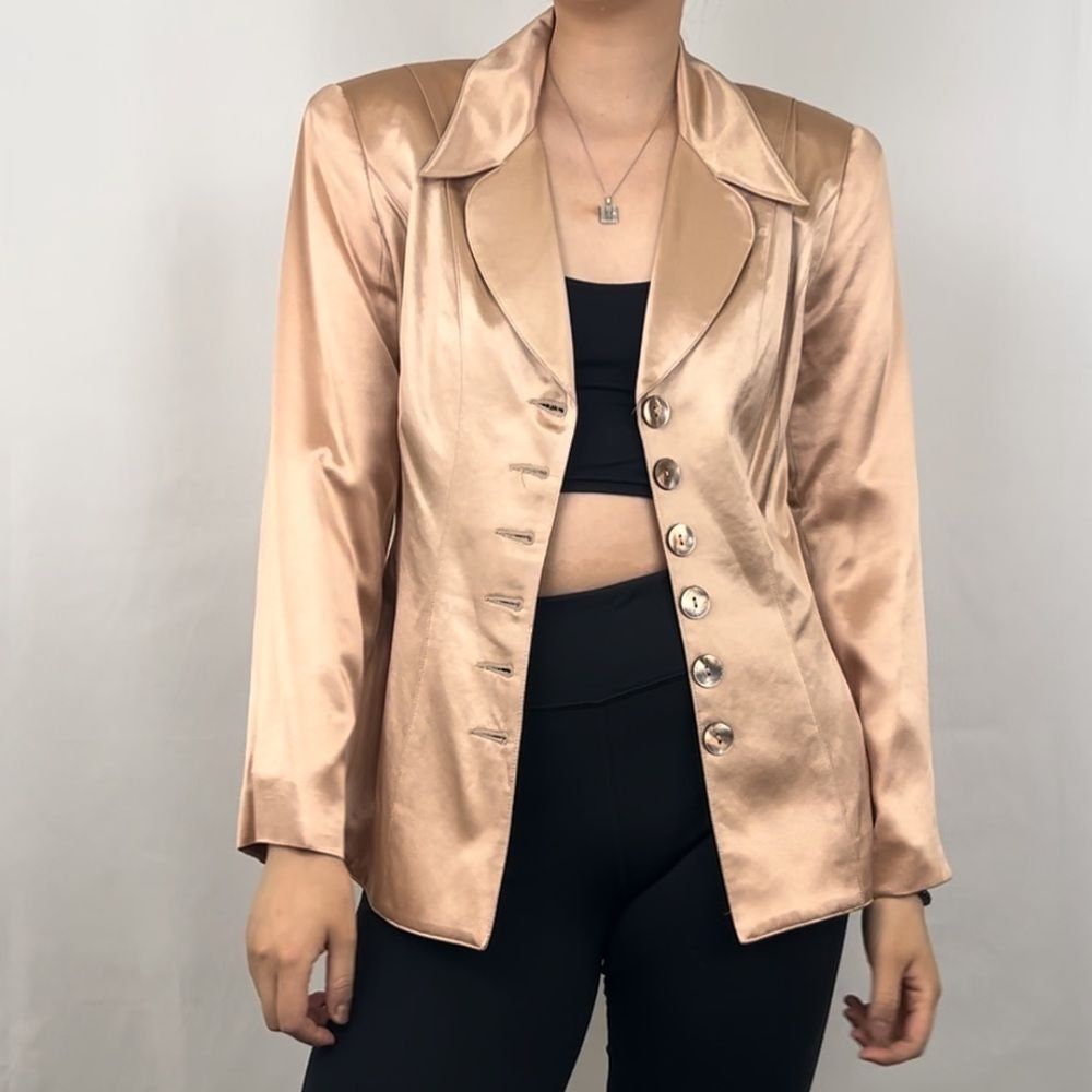 Vintage Cline and Kolarek Blush Pink Satin Blazer Top