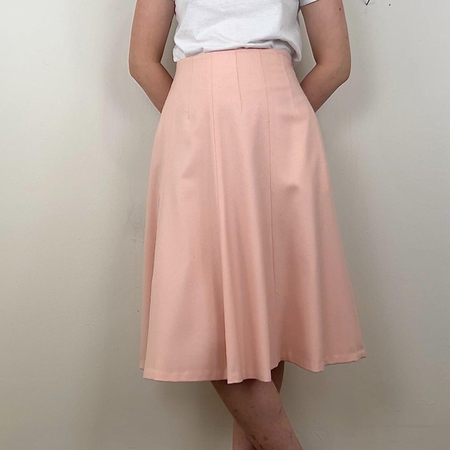 Vintage Ralph Lauren Light Pink Wool Midi A-Line Skirt
