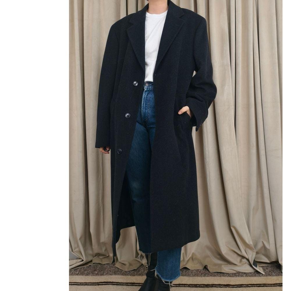 Vintsge Andrew Fezza Charcoal Dark Grey Cashmere Blend Full Length Overcoat