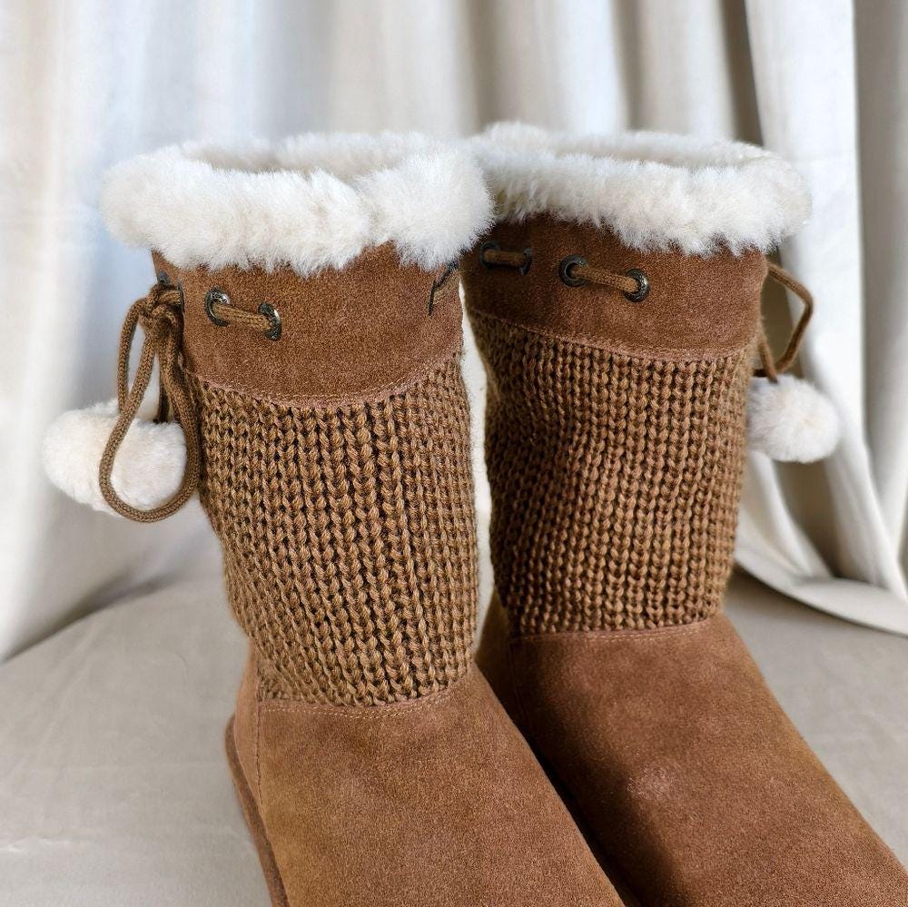 BearPaw Brown Knit and Genuine Shearling Winter Boots