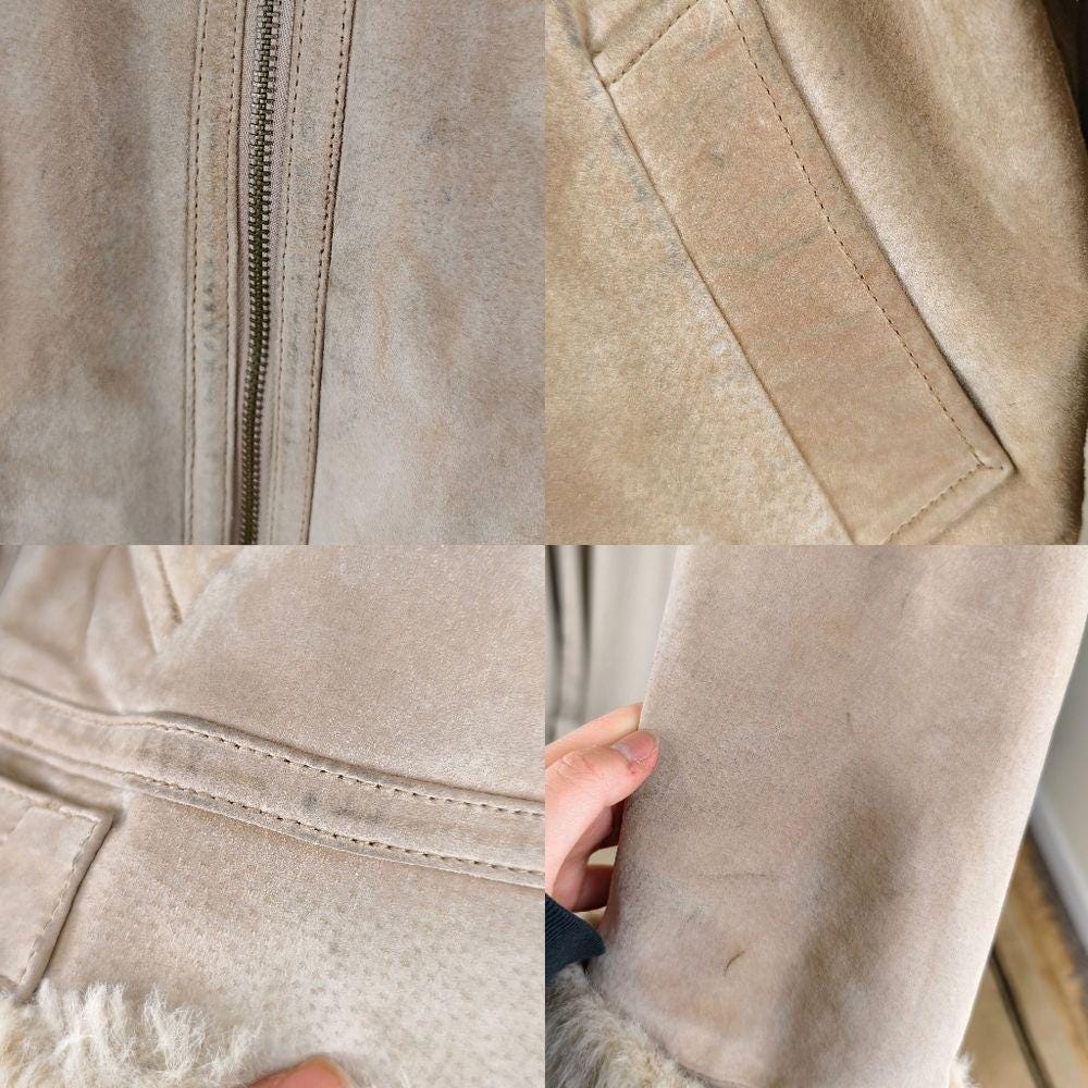 Vintage Marvin Richards Pennylane Cream and Tan Suede Jacket with Faux Fur Trim
