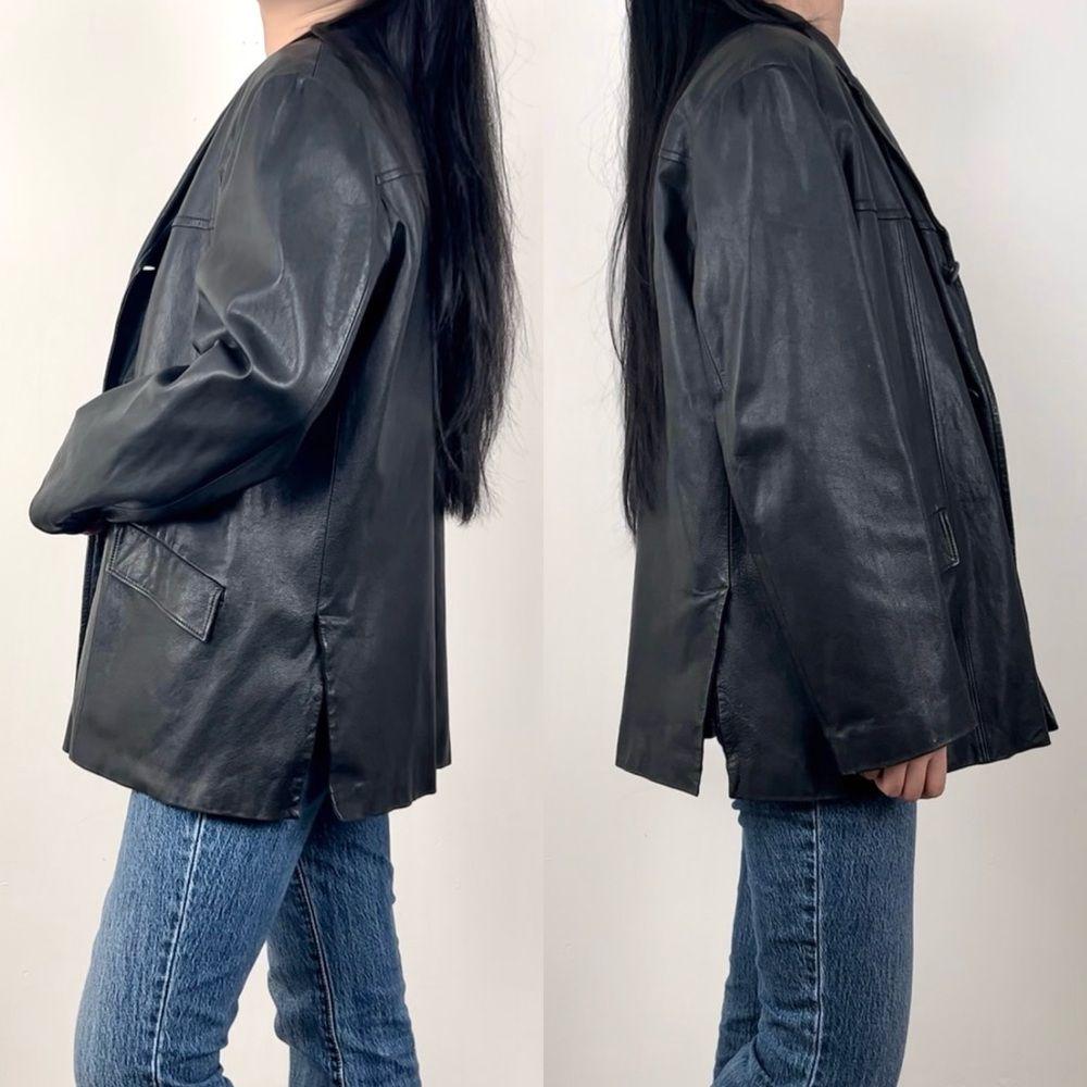 Vintage Black Genuine Leather Jacket with Detachable Faux Fur Lining