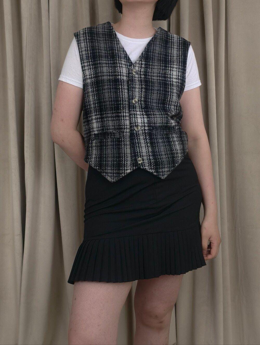 Vintage Paragraff Black and White Plaid Wool Blend Vest