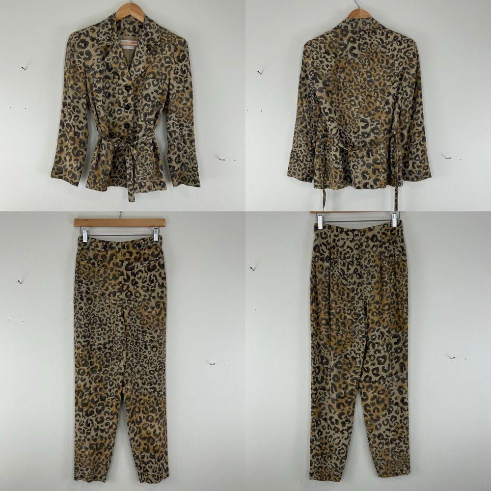 Vintage Dana Buchman Rayon Leopard Print Pantsuit with Tailored Blazer