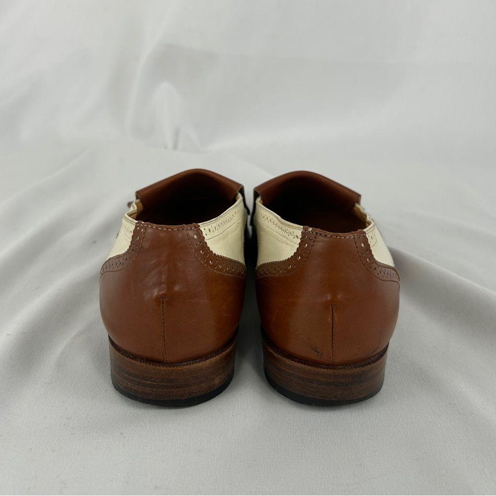 Vintage Ralph Lauren Made in Italy Brown and White Loafers with Fringe Accent