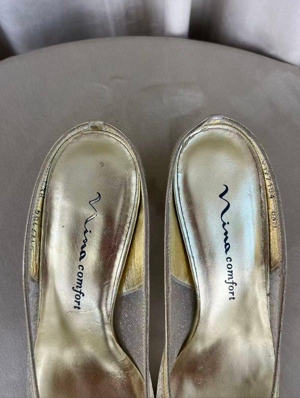 Vintage Mina Metallic Sheer Champagne-Gold Slip On Mules