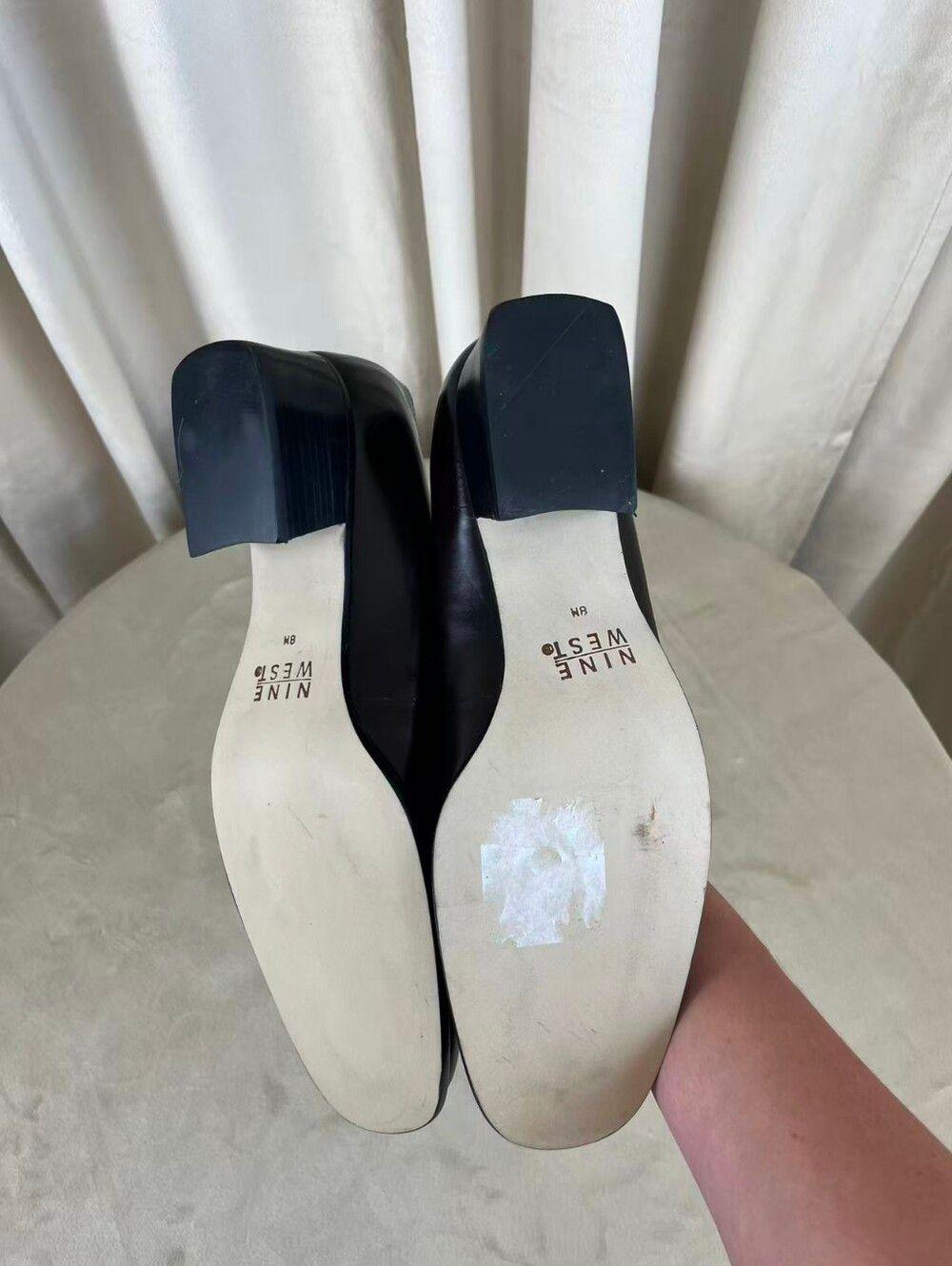 Vintage Nine West Dark Brown Leather Low Block Heel Pumps Flats