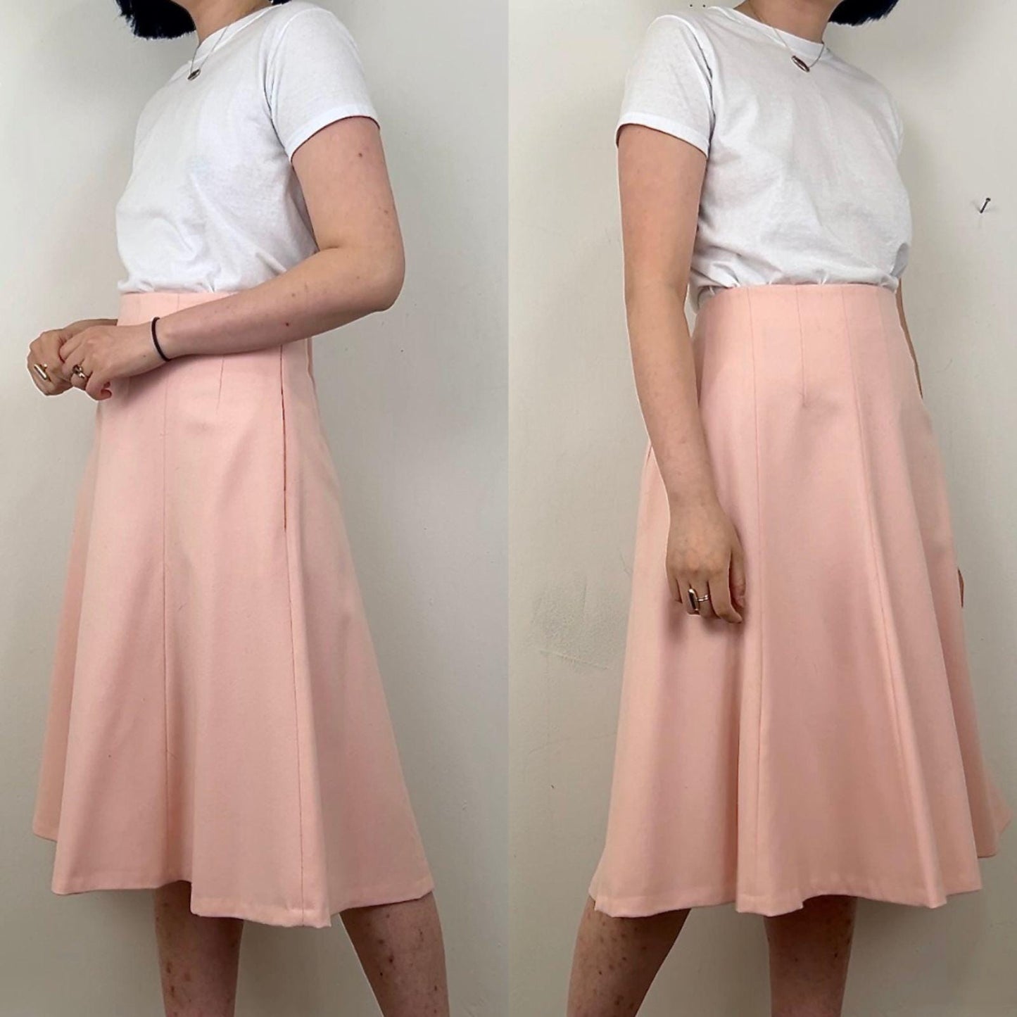 Vintage Ralph Lauren Light Pink Wool Midi A-Line Skirt