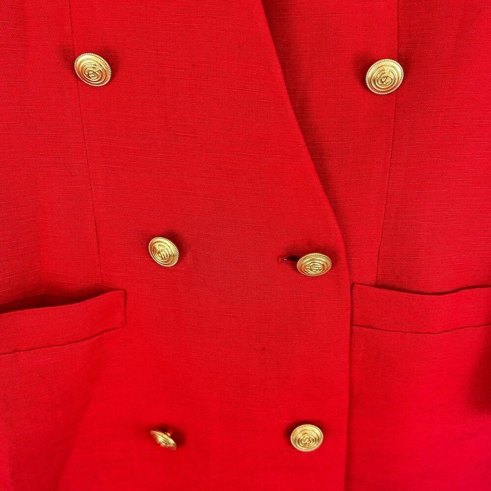 Vintage Collectible Gold Bright Red Linen Blend V Neck Blazer