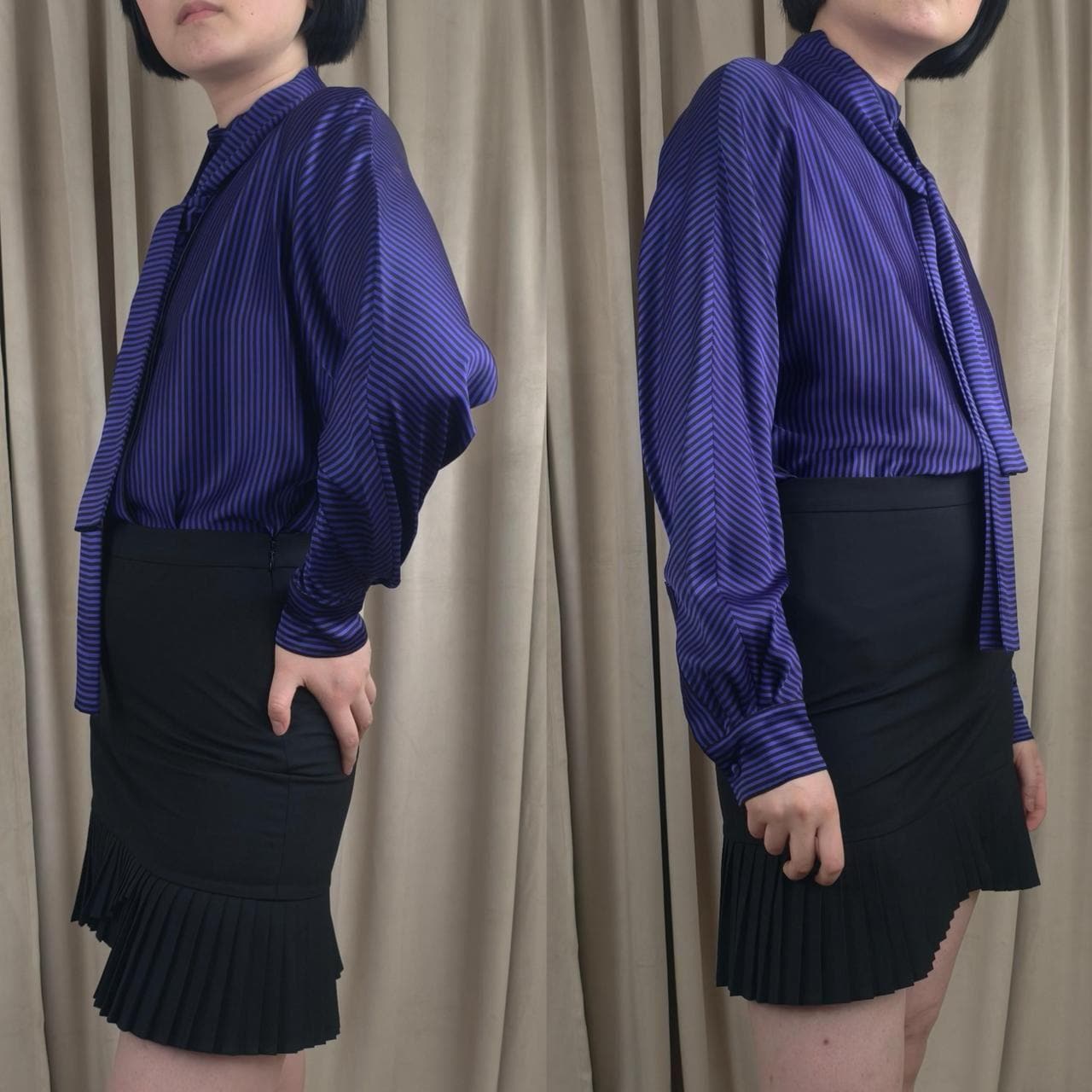 Vintage Ellen Tracy Purple and Black Striped Silk Blouse