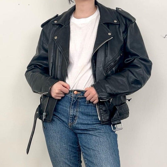 Vintage First Genuine Leather Black Classic Biker Jacket