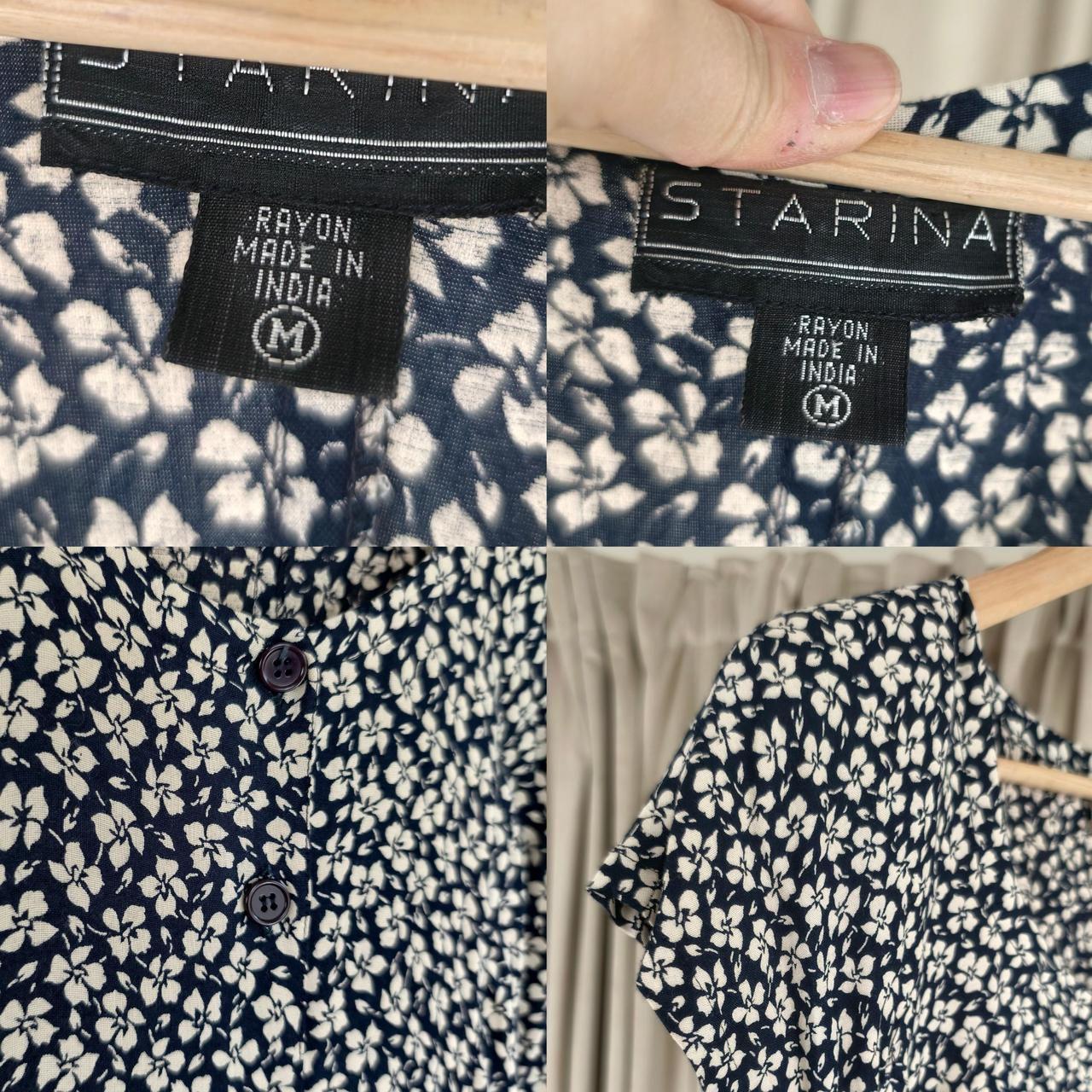 Vintage Starina White and Navy Floral Midi Dress
