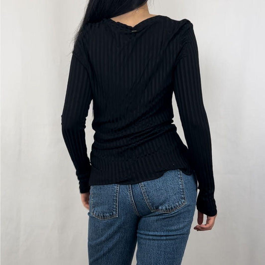 Hugo Boss Black Ribbed Long Sleeve Long Top